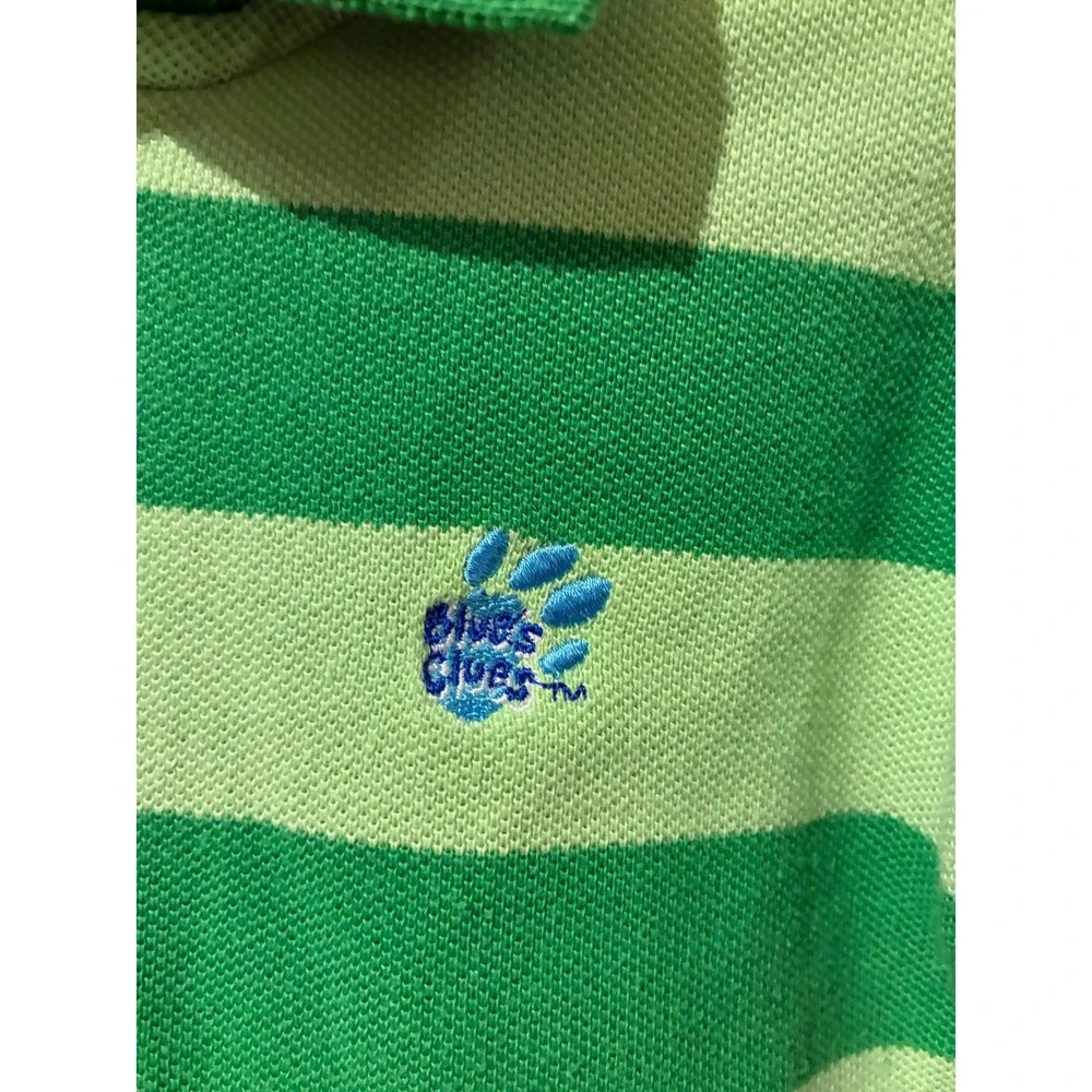 Blues Clues Kids Green Striped Long Sleeve Polo Shirt 4T Steve Costume Logo